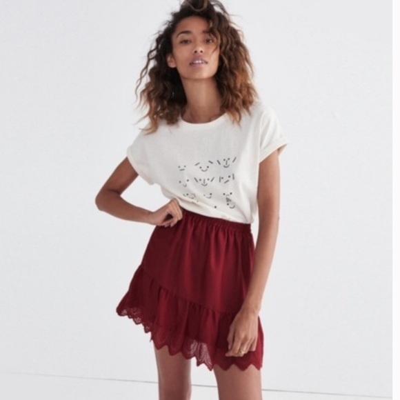 Madewell Dresses & Skirts - Madewell Duskway Red Eyelet Pull on Mini Skirt